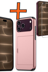 Nomfy Nomfy iPhone 18 Pro Hoesje Pashouder Hard Met Screenprotector - Rose Goud