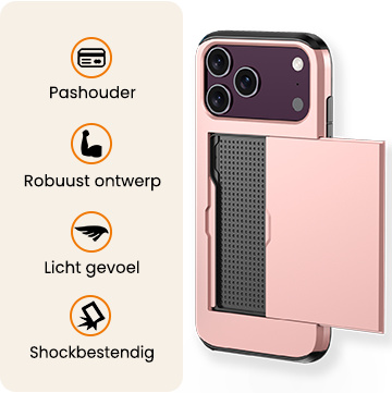 Nomfy Nomfy iPhone 18 Pro Hoesje Pashouder Hard Met Screenprotector - Rose Goud
