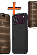 Nomfy Nomfy iPhone 18 Pro Hoesje Pashouder Hard Met Screenprotector - Zwart