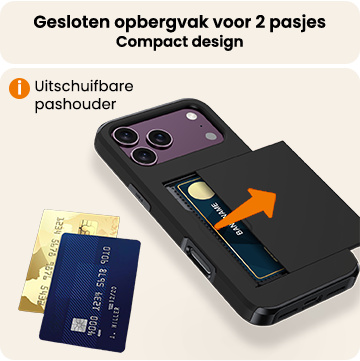 Nomfy Nomfy iPhone 18 Pro Hoesje Pashouder Hard Met Screenprotector - Zwart