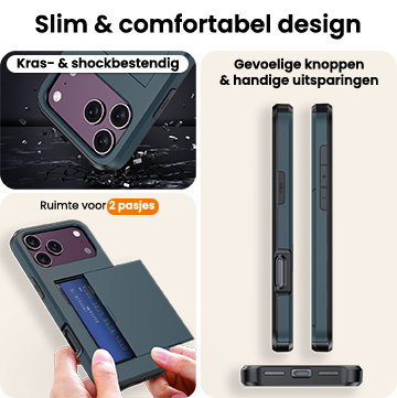 Nomfy Nomfy iPhone 18 Pro Hoesje Pashouder Hard Met 2x Screenprotector - Donker Blauw