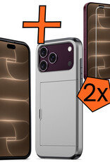 Nomfy Nomfy iPhone 18 Pro Hoesje Pashouder Hard Met 2x Screenprotector - Grijs