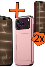 Nomfy Nomfy iPhone 18 Pro Hoesje Pashouder Hard Met 2x Screenprotector - Rose Goud