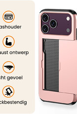 Nomfy Nomfy iPhone 18 Pro Hoesje Pashouder Hard Met 2x Screenprotector - Rose Goud