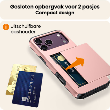 Nomfy Nomfy iPhone 18 Pro Hoesje Pashouder Hard Met 2x Screenprotector - Rose Goud