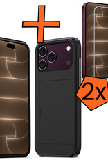 Nomfy Nomfy iPhone 18 Pro Hoesje Pashouder Hard Met 2x Screenprotector - Zwart