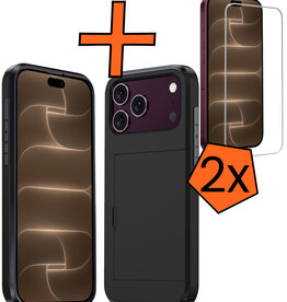 Nomfy Nomfy iPhone 18 Pro Hoesje Pashouder Hard Met 2x Screenprotector - Zwart