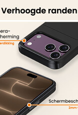Nomfy Nomfy iPhone 18 Pro Hoesje Pashouder Hard Met 2x Screenprotector - Zwart