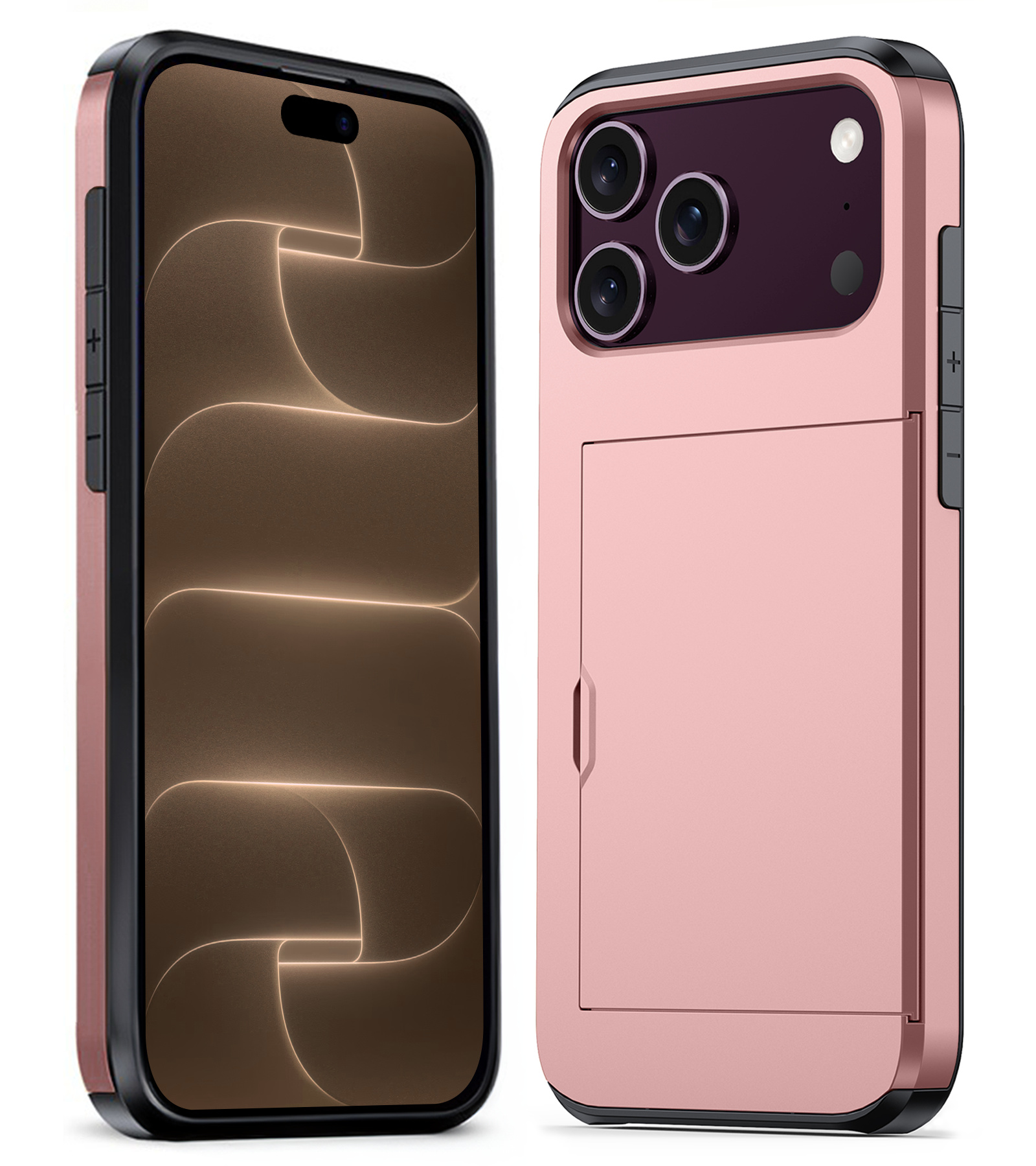 Nomfy Nomfy iPhone 18 Pro Max Hoesje Pashouder Hard - Rose Goud