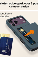 Nomfy Nomfy iPhone 18 Pro Max Hoesje Pashouder Hard Met Screenprotector - Donker Blauw