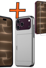 Nomfy Nomfy iPhone 18 Pro Max Hoesje Pashouder Hard Met Screenprotector - Grijs