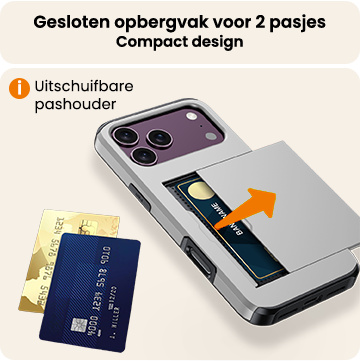 Nomfy Nomfy iPhone 18 Pro Max Hoesje Pashouder Hard Met Screenprotector - Grijs