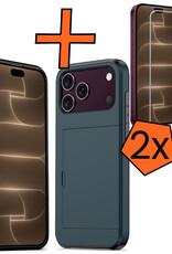 Nomfy Nomfy iPhone 18 Pro Max Hoesje Pashouder Hard Met 2x Screenprotector - Donker Blauw