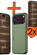 Nomfy Nomfy iPhone 18 Pro Max Hoesje Pashouder Hard Met 2x Screenprotector - Donker Groen