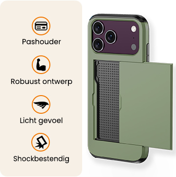 Nomfy Nomfy iPhone 18 Pro Max Hoesje Pashouder Hard Met 2x Screenprotector - Donker Groen