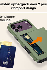 Nomfy Nomfy iPhone 18 Pro Max Hoesje Pashouder Hard Met 2x Screenprotector - Donker Groen