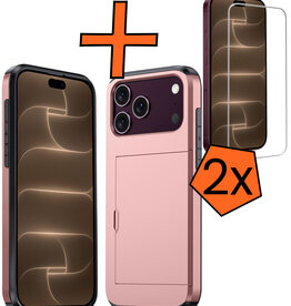 Nomfy Nomfy iPhone 18 Pro Max Hoesje Pashouder Hard Met 2x Screenprotector - Rose Goud