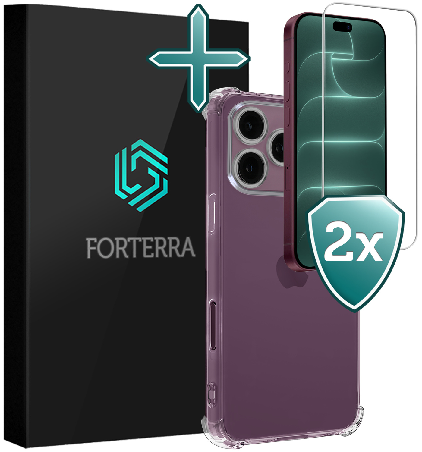 Forterra Forterra iPhone 18 Pro Hoesje Shockproof Met 2x Screenprotector Met Dichte Notch