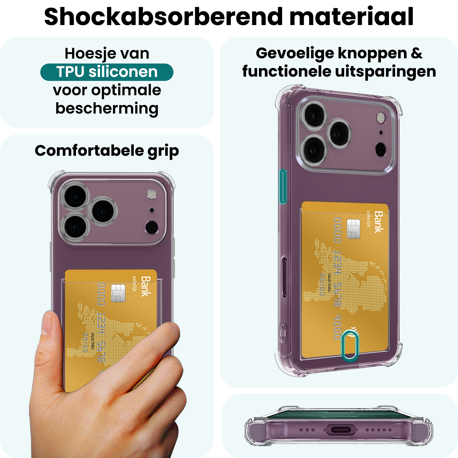 Forterra Forterra iPhone 18 Pro Hoesje Pashouder Met Screenprotector