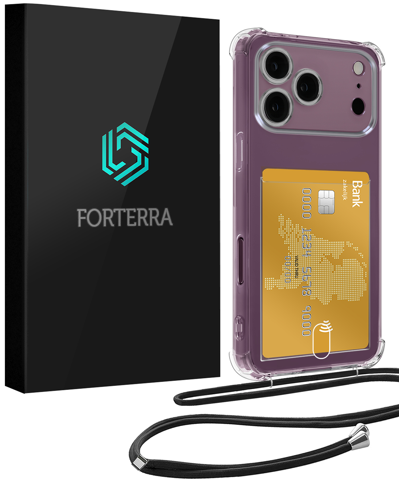 Forterra Forterra iPhone 18 Pro Hoesje Pashouder met Koord