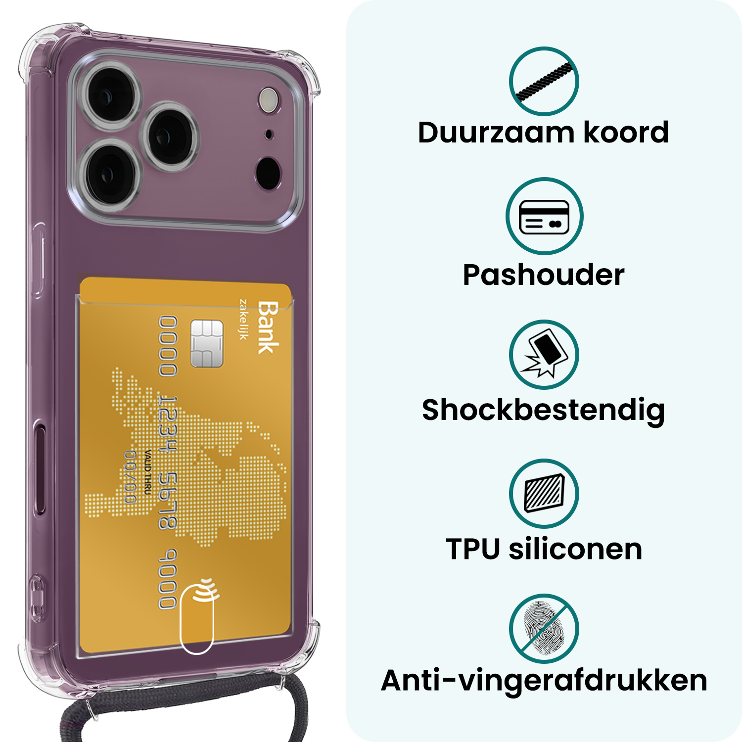 Forterra Forterra iPhone 18 Pro Hoesje Pashouder met Koord - 2 PACK