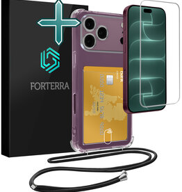 Forterra Forterra iPhone 18 Pro Hoesje Pashouder met Koord Met Screenprotector