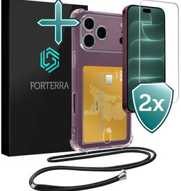 Forterra Forterra iPhone 18 Pro Hoesje Pashouder met Koord Met 2x Screenprotector