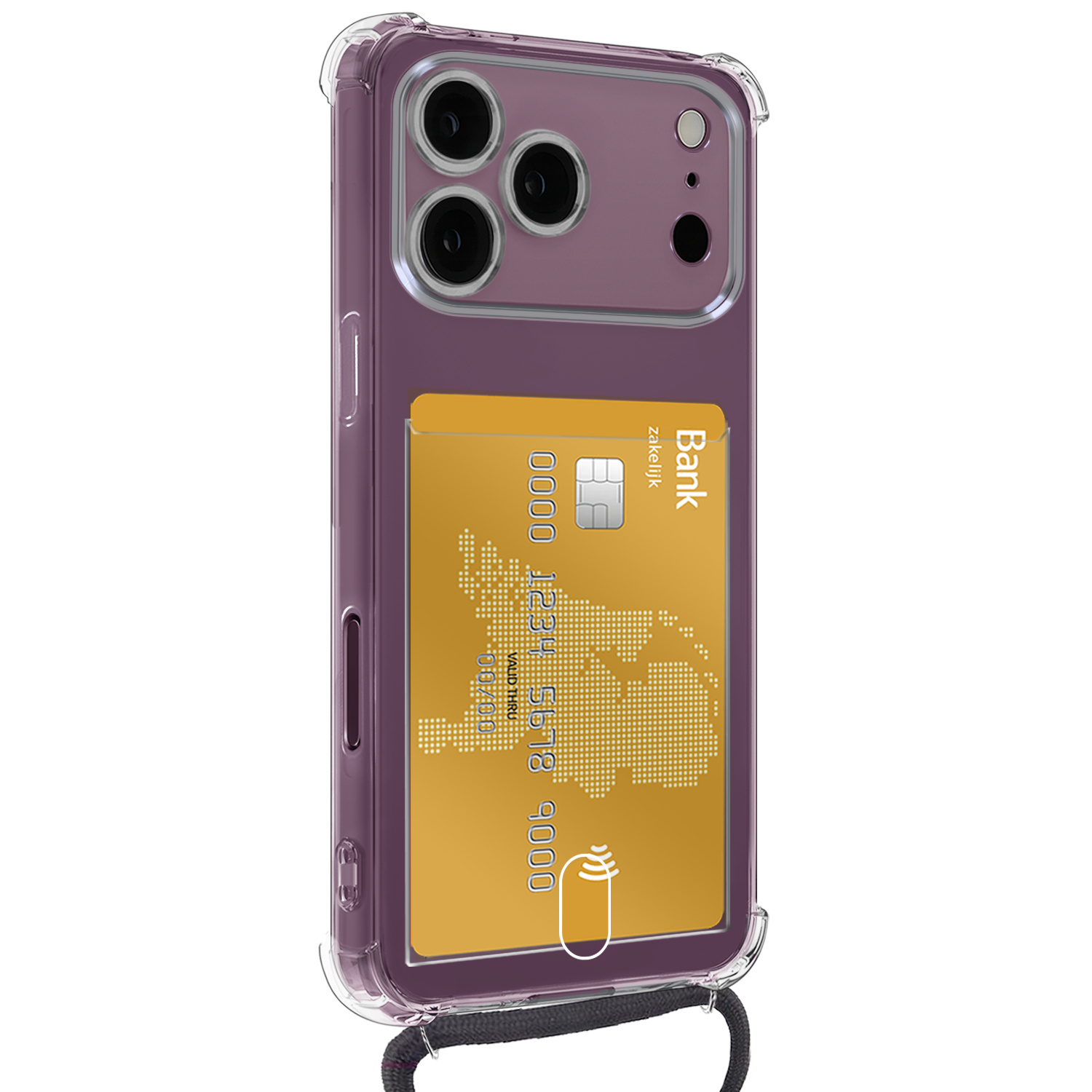 Forterra Forterra iPhone 18 Pro Hoesje Pashouder met Koord Met 2x Screenprotector