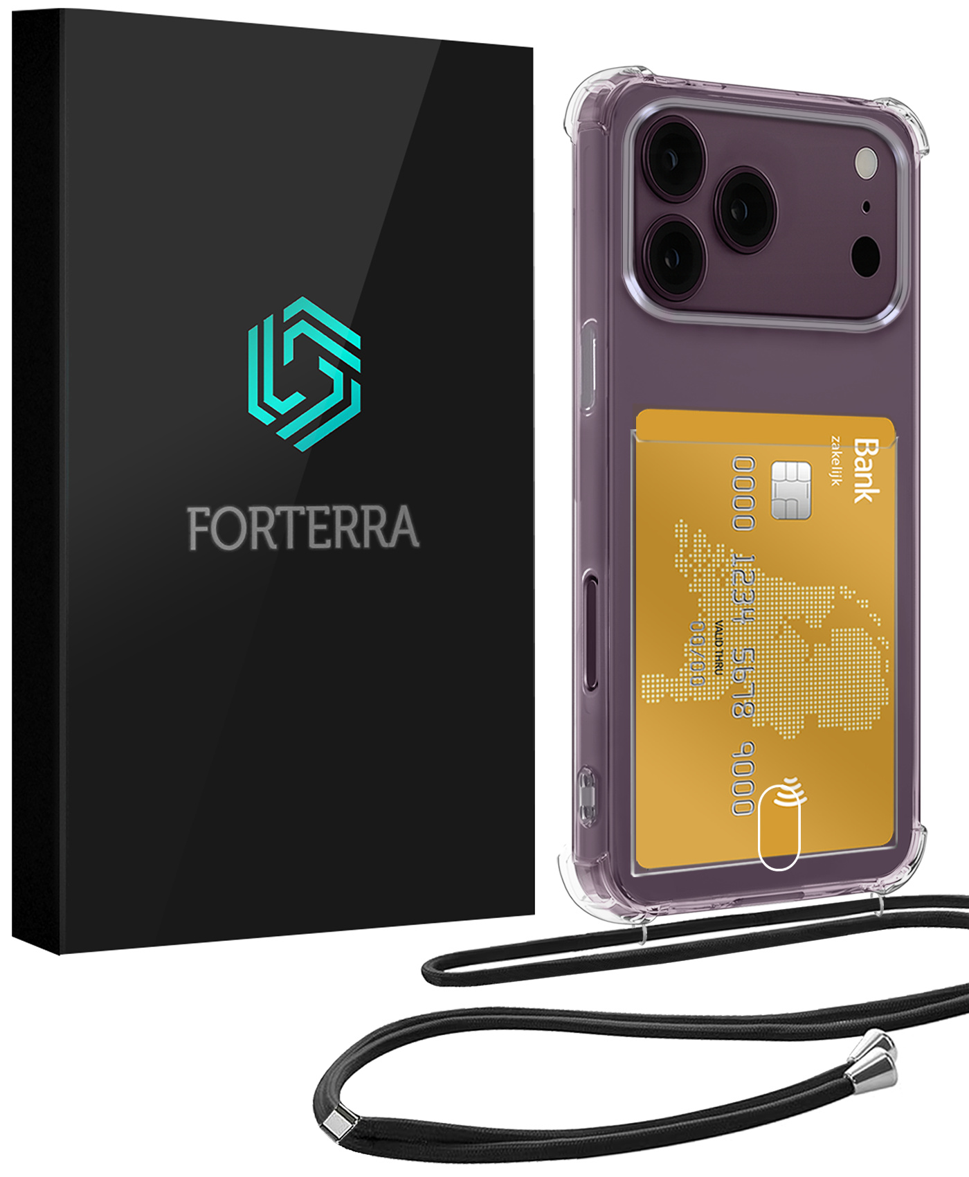 Forterra Forterra iPhone 18 Pro Max Hoesje Pashouder met Koord