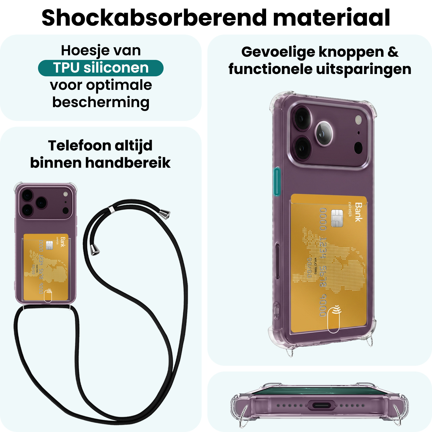 Forterra Forterra iPhone 18 Pro Max Hoesje Pashouder met Koord Met 2x Screenprotector