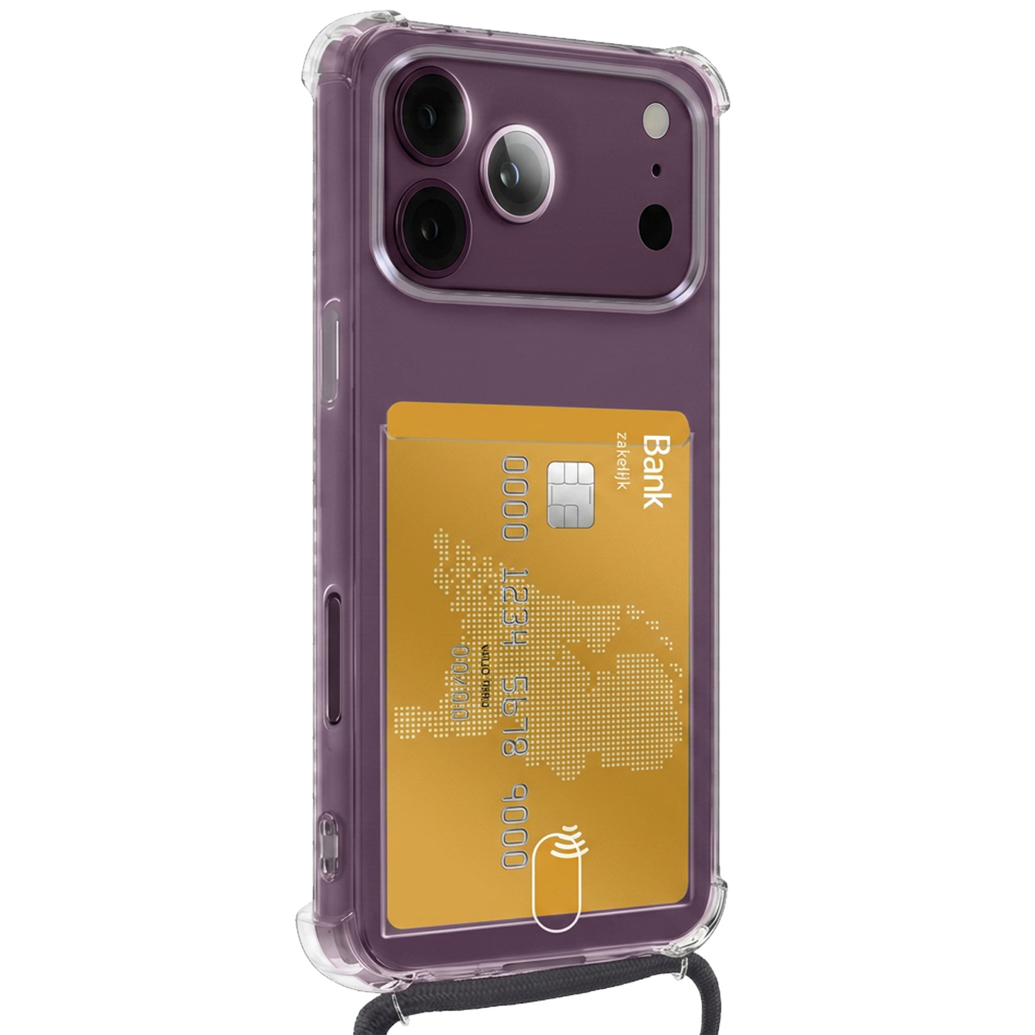 Forterra Forterra iPhone 18 Pro Max Hoesje Pashouder met Koord Met 2x Screenprotector