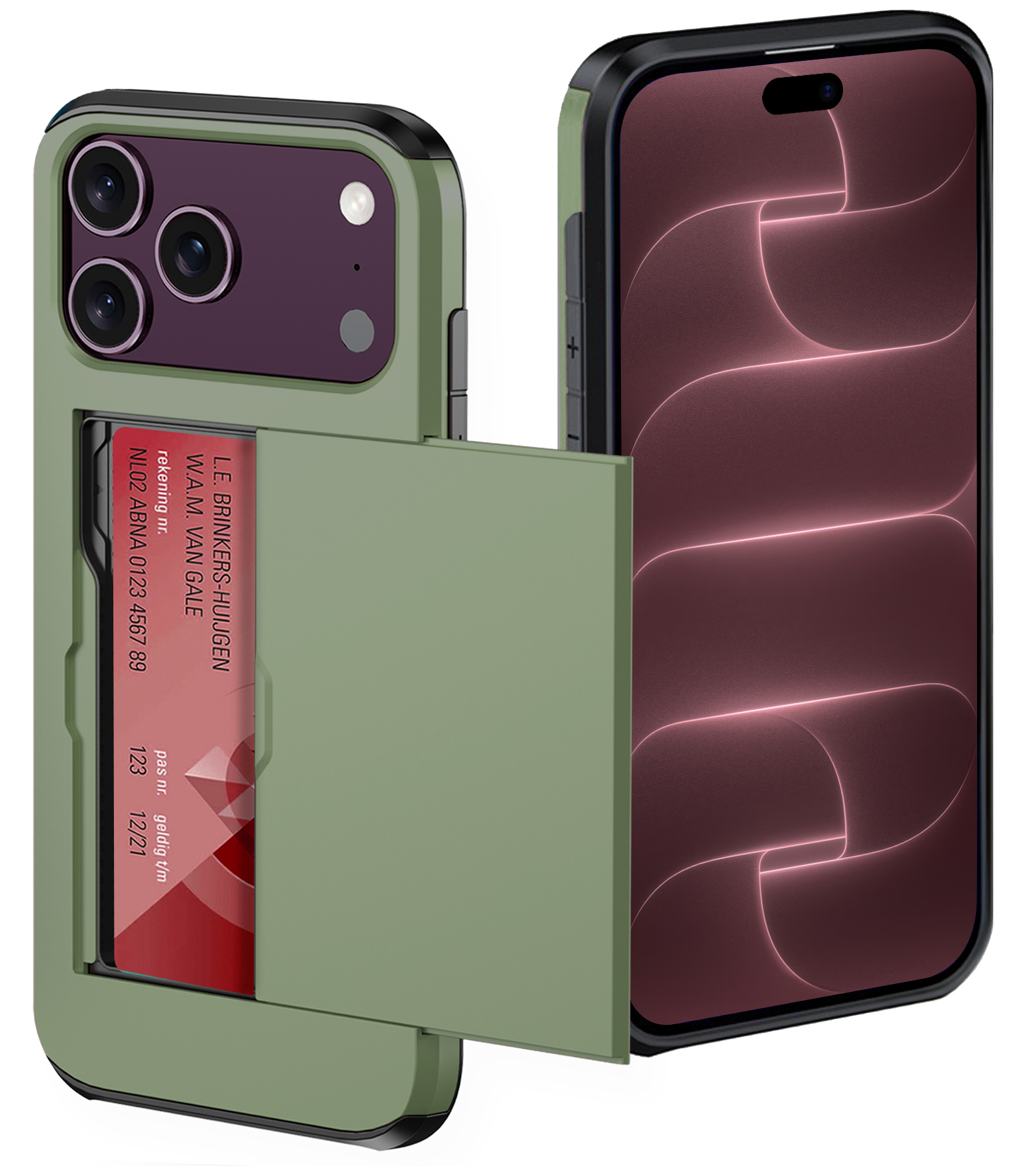 NoXx NoXx iPhone 18 Pro Max Hoesje Pashouder Hard - Donker Groen