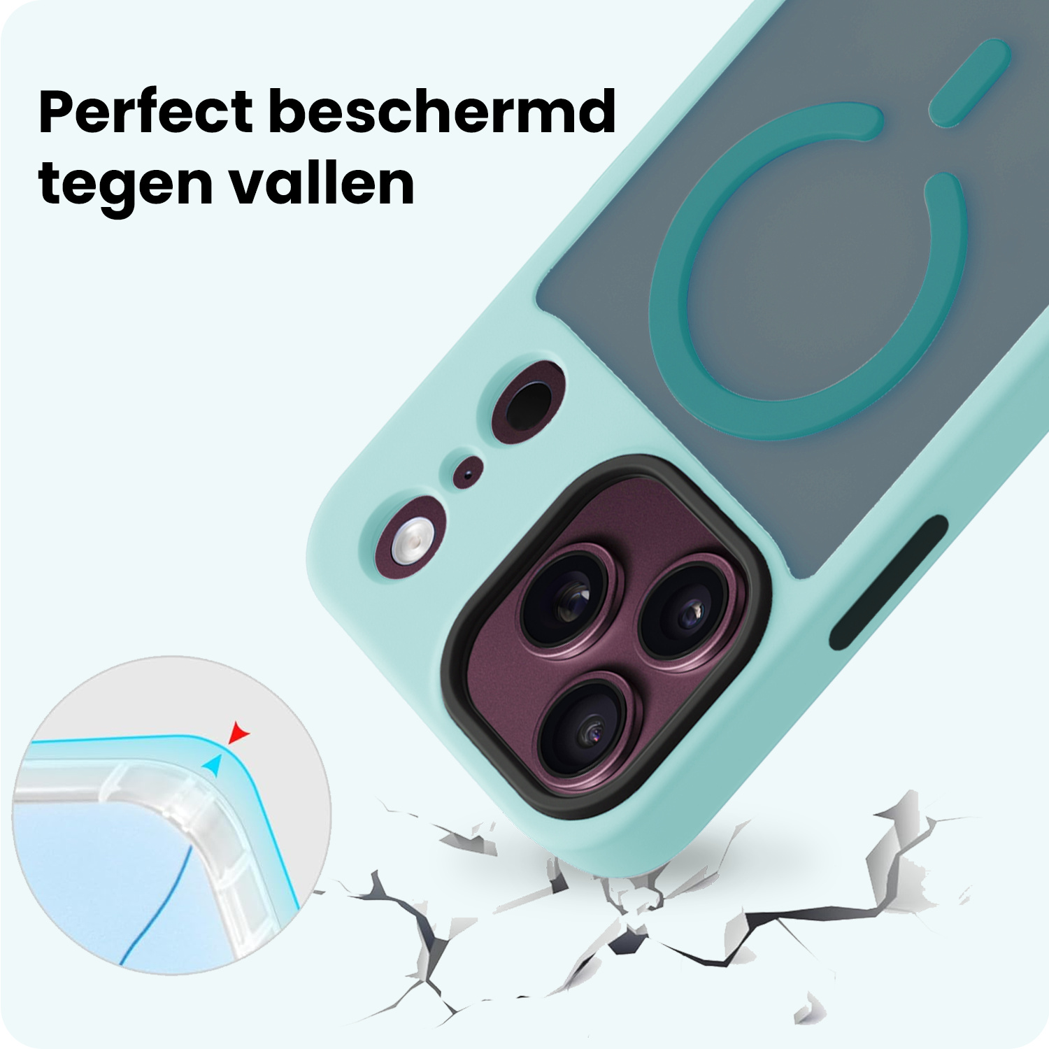 Forterra Forterra iPhone 18 Pro Magsafe Hoesje Lichtblauw Met Screenprotector