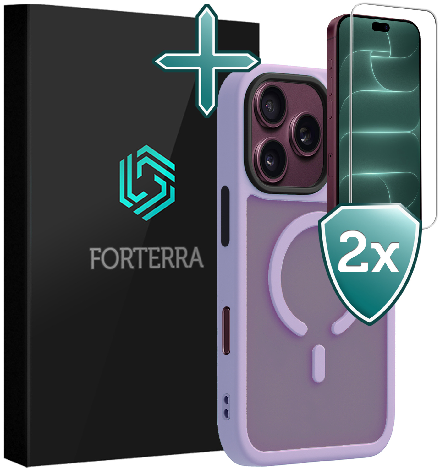 Forterra Forterra iPhone 18 Pro Magsafe Hoesje Lila Met 2x Screenprotector