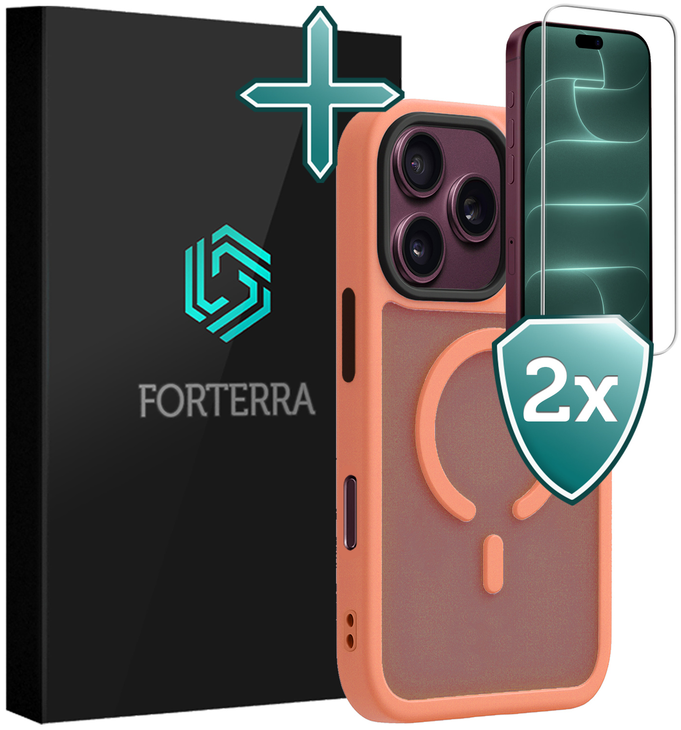 Forterra Forterra iPhone 18 Pro Magsafe Hoesje Perzik Met 2x Screenprotector