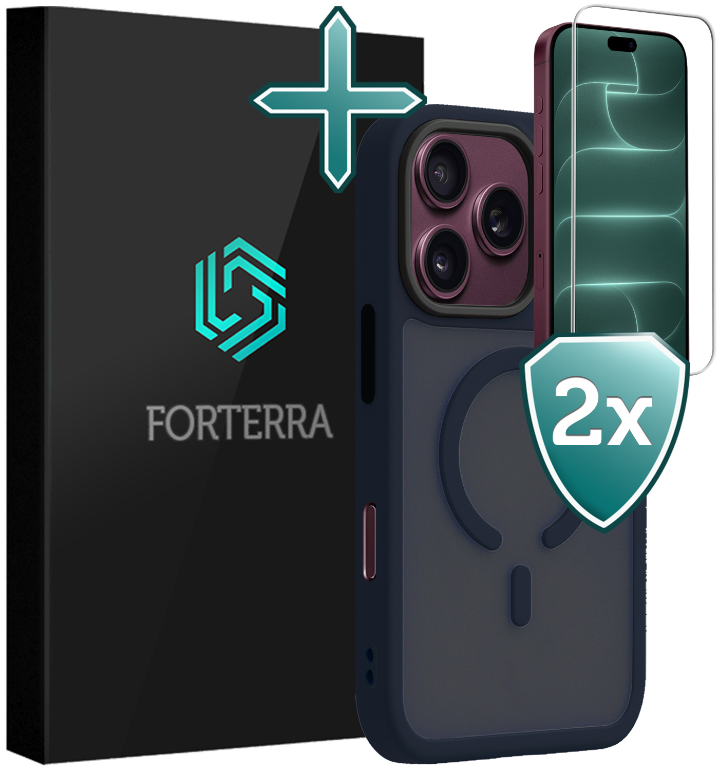 Forterra Forterra iPhone 18 Pro Max Magsafe Hoesje Donkerblauw Met 2x Screenprotector