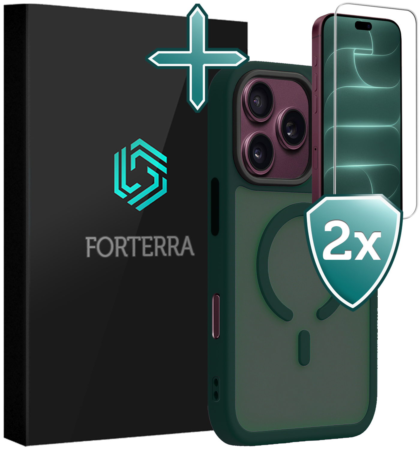 Forterra Forterra iPhone 18 Pro Max Magsafe Hoesje Donkergroen Met 2x Screenprotector