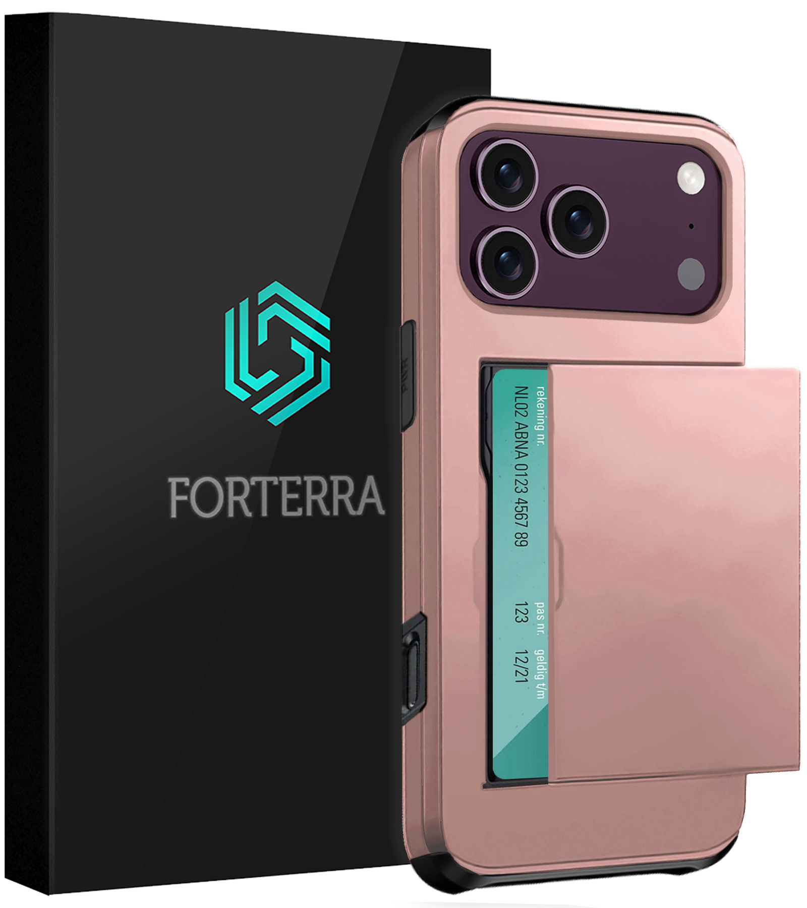 Forterra Forterra iPhone 18 Pro Hoesje Pashouder Hard - Rose Goud