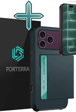 Forterra Forterra iPhone 18 Pro Hoesje Pashouder Hard Met Screenprotector - Donker Blauw