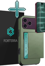Forterra Forterra iPhone 18 Pro Hoesje Pashouder Hard Met Screenprotector - Donker Groen