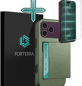 Forterra Forterra iPhone 18 Pro Hoesje Pashouder Hard Met Screenprotector - Donker Groen