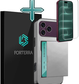 Forterra Forterra iPhone 18 Pro Hoesje Pashouder Hard Met Screenprotector - Grijs