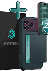 Forterra Forterra iPhone 18 Pro Hoesje Pashouder Hard Met 2x Screenprotector - Donker Blauw