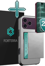 Forterra Forterra iPhone 18 Pro Hoesje Pashouder Hard Met 2x Screenprotector - Grijs