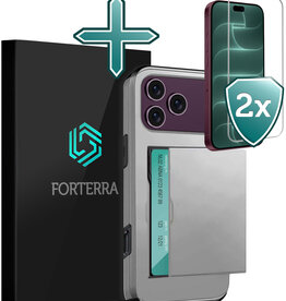 Forterra Forterra iPhone 18 Pro Hoesje Pashouder Hard Met 2x Screenprotector - Grijs