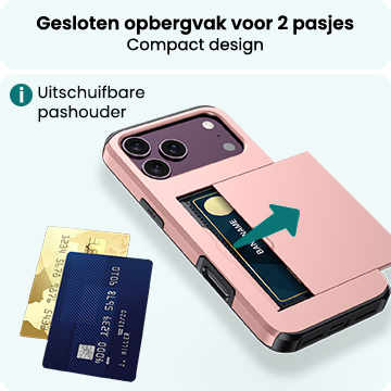 Forterra Forterra iPhone 18 Pro Hoesje Pashouder Hard Met 2x Screenprotector - Rose Goud