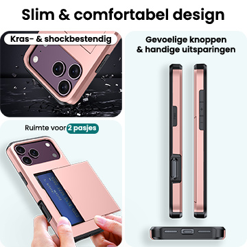 Forterra Forterra iPhone 18 Pro Hoesje Pashouder Hard Met 2x Screenprotector - Rose Goud
