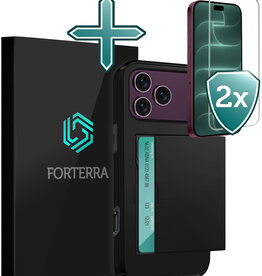 Forterra Forterra iPhone 18 Pro Hoesje Pashouder Hard Met 2x Screenprotector - Zwart
