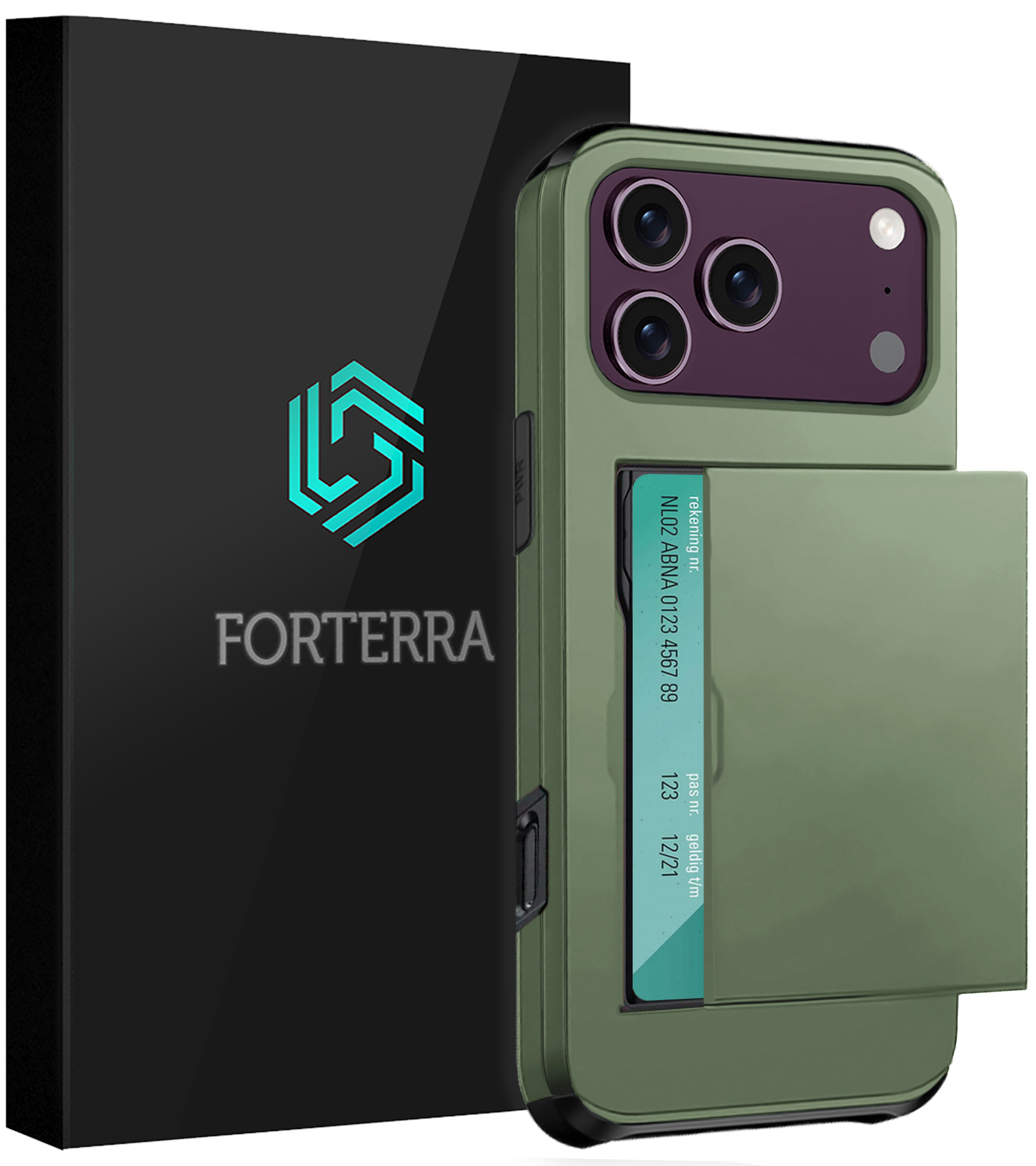 Forterra Forterra iPhone 18 Pro Max Hoesje Pashouder Hard - Donker Groen