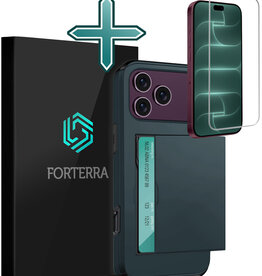Forterra Forterra iPhone 18 Pro Max Hoesje Pashouder Hard Met Screenprotector - Donker Blauw